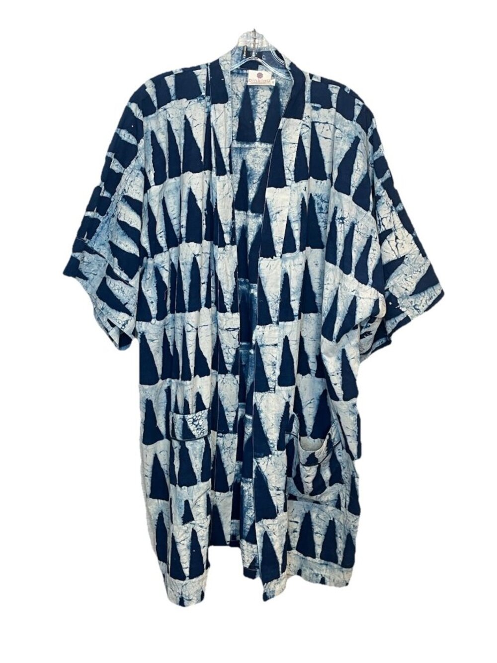 Pinklay L/XL Batik Kimono Robe Indigo Blue Cotton Boho Duster Jacket India